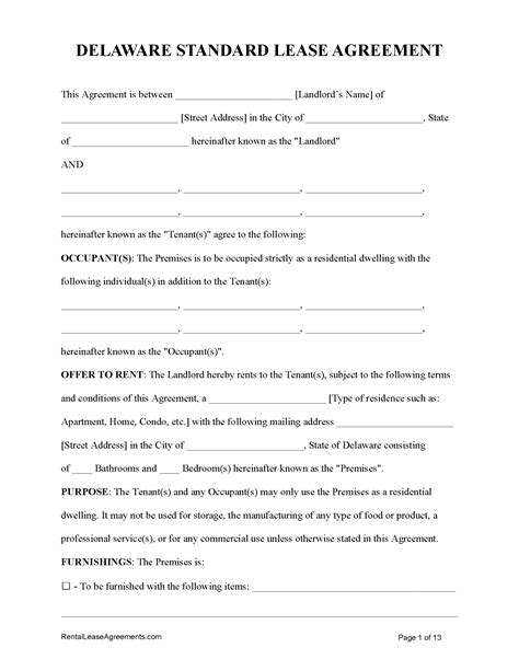 Delaware Lease Agreement Template